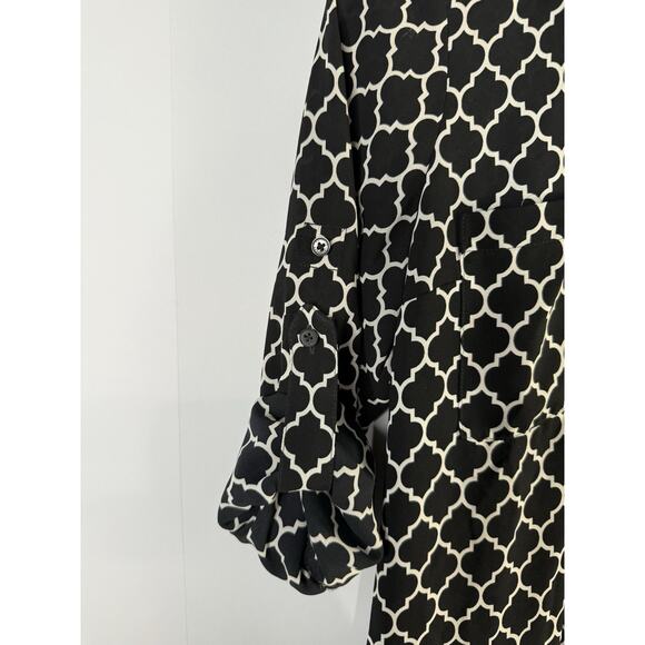Express Portofino Top Womens Sz S Quatrefoil Black White Chiffon Office Career - Picture 4 of 8